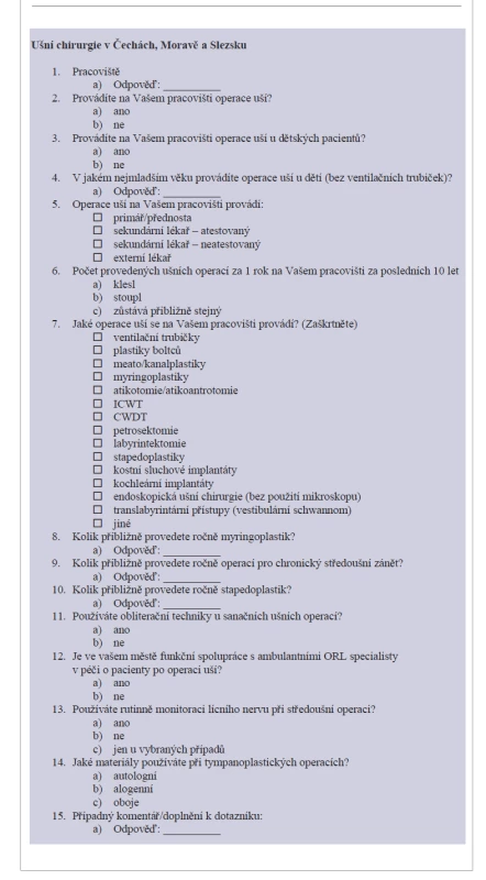 Dotazník<br>
Tab. 1. Questionnaire.