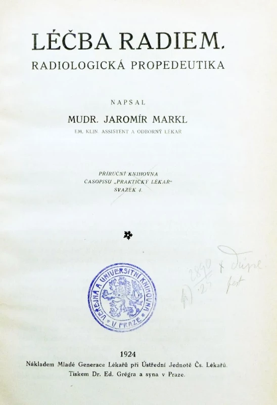 Titulní stránka monografie „Léčba radiem“