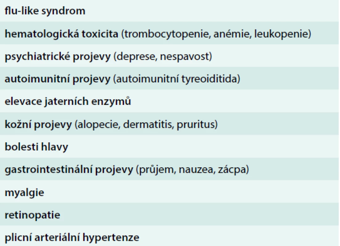 Nejčastější nežádoucí účinky IFNα