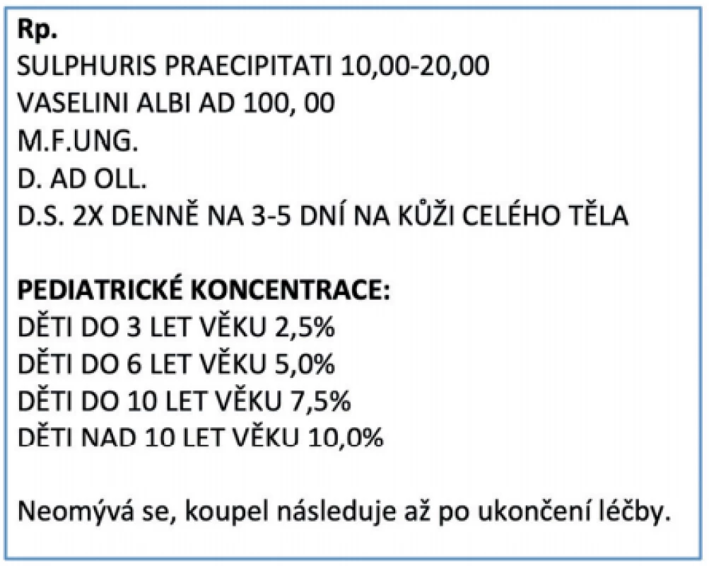 Magistraliter preskripce sirné masti a její vhodné
pediatrické koncentrace.