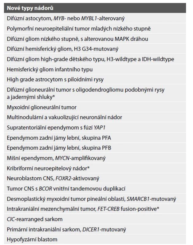 Nové typy nádorů ve WHO klasifikaci nádorů CNS z roku 2021.
