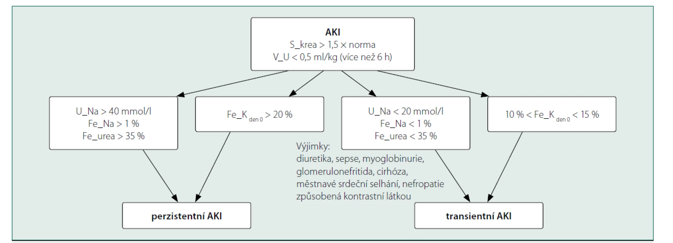 Schéma odlišení tranzientního a perzistentního AKI na základě biochemického vyšetření moči