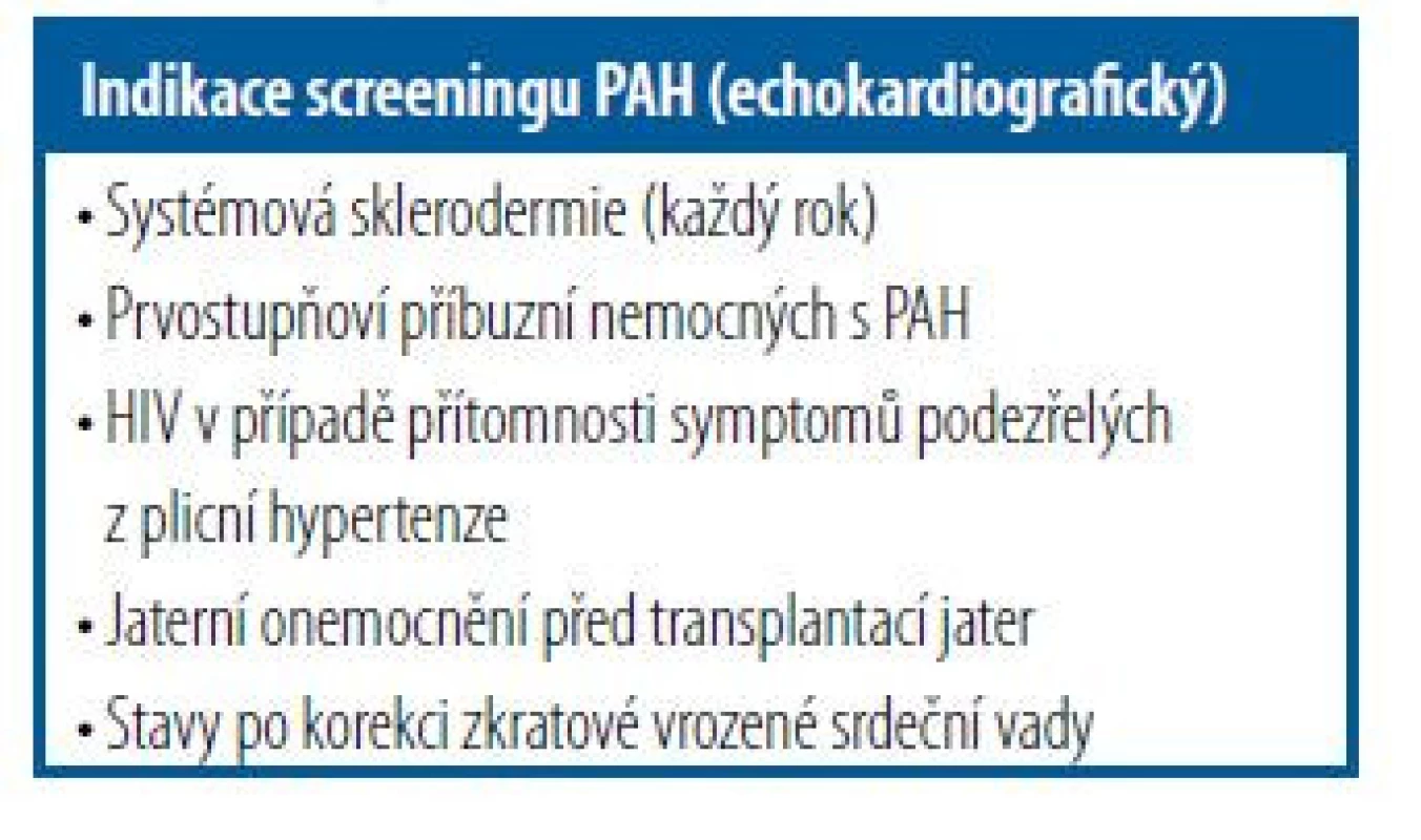 Indikace screeningu u plicní
arteriální hypertenze (PAH)