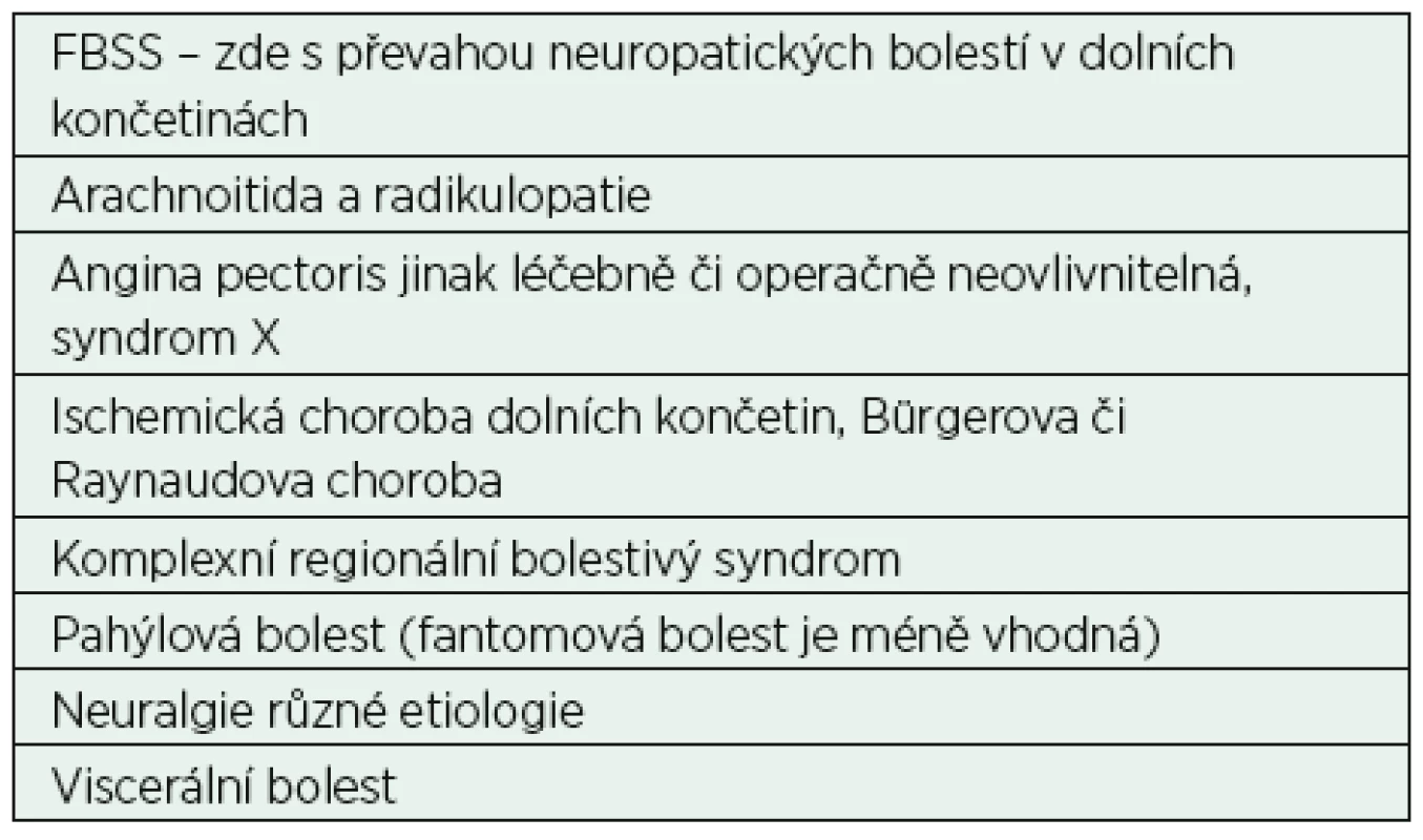 Nejčastější indikace k míšní neurostimulaci