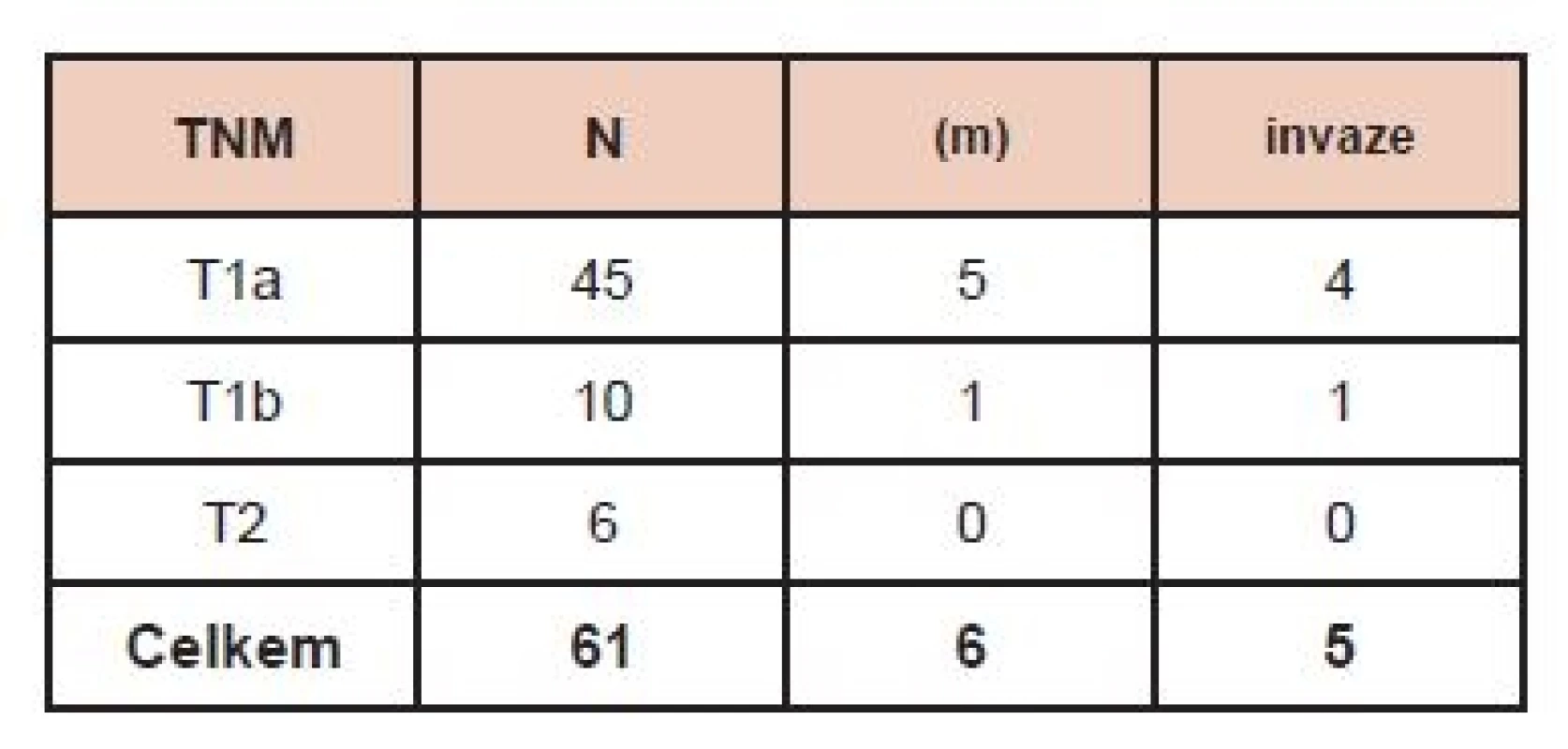 Charakteristika souboru pacientů. Vysvětlivky: TNM (Klasifikace zhoubných nádorů, 7. vydání, 2009, česká verze 2011), N – počet nemocných, (m) – multicentrický tumor, invaze – prorůstání do pouzdra tumoru.