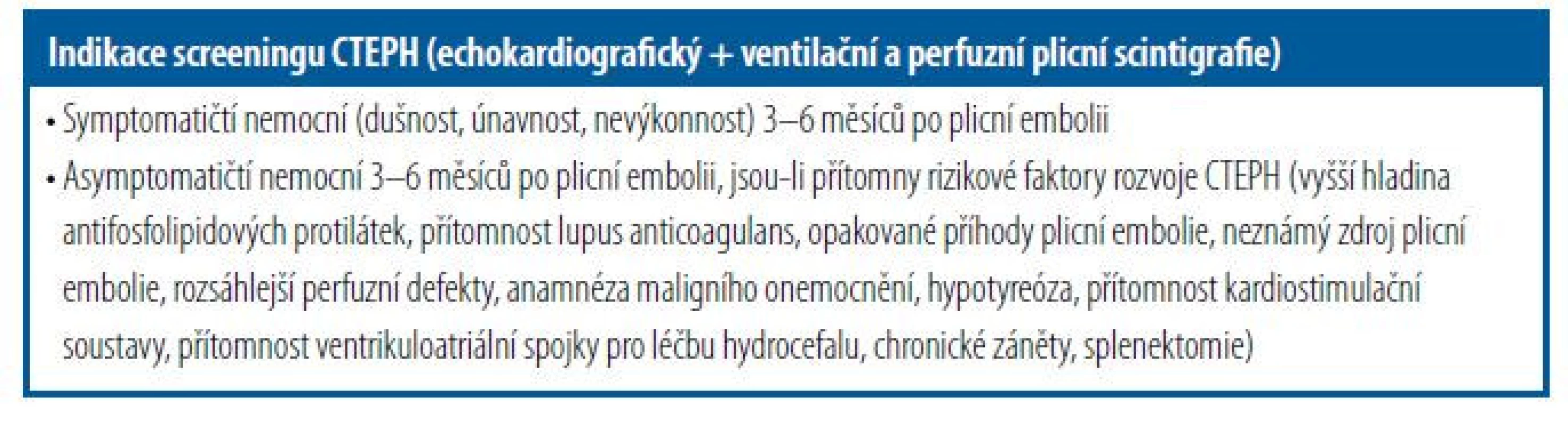 Indikace screeningu u chronické tromboembolické plicní hypertenze (CTEPH)