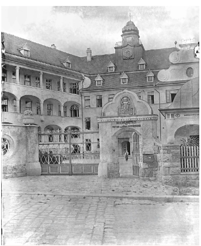 Dobová fotografie vstupu do Říšského ústředního ústavu
pro mateřskou a kojeneckou péči ve Vídni-Glanzingu (www.
bildarchivaustria.at)
