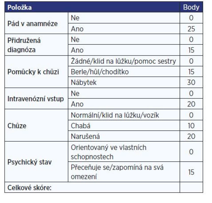 Stupnice pádu dle Morseové (MFS) – česká verze (13)