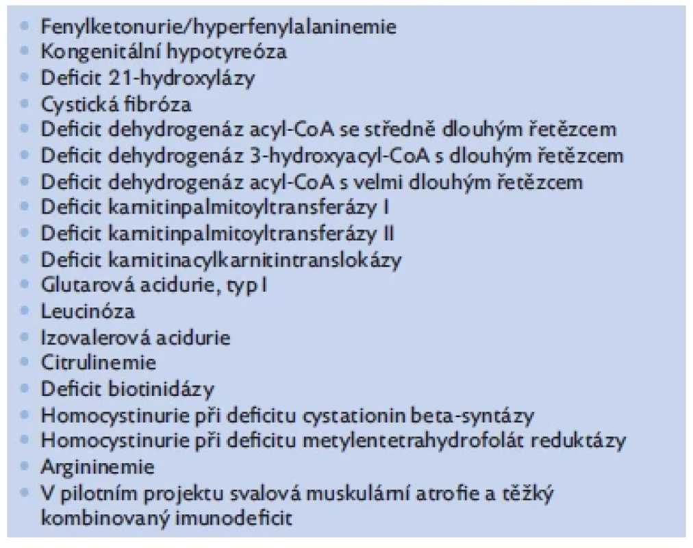 Seznam nemocí zahrnutých v systému novorozeneckého laboratorního
screeningu v České republice(6)