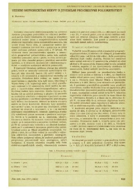 Jedna z prvních publikací S. Havelky o juvenilní
chronické artritidě, publikovaná v Časopise lékařů českých
v roce 1964