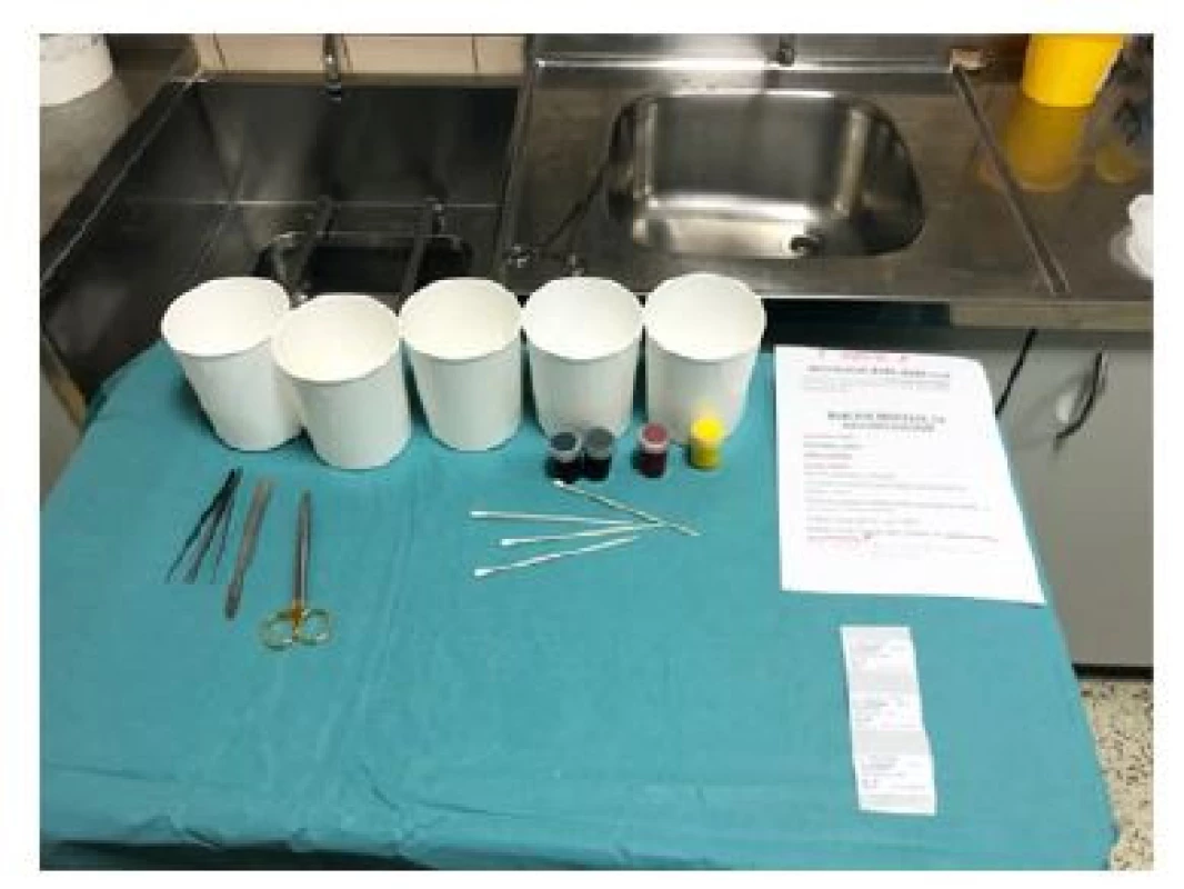 Příprava na krájení a barvení preparátu<br>
Fig. 1. Preparation for slicing and staining the prostate