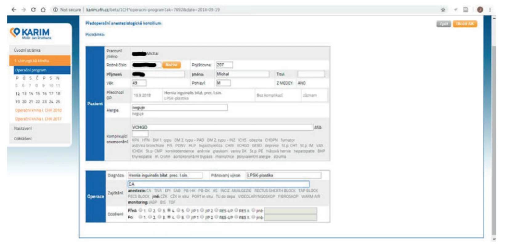 Anesthesia consultation entry