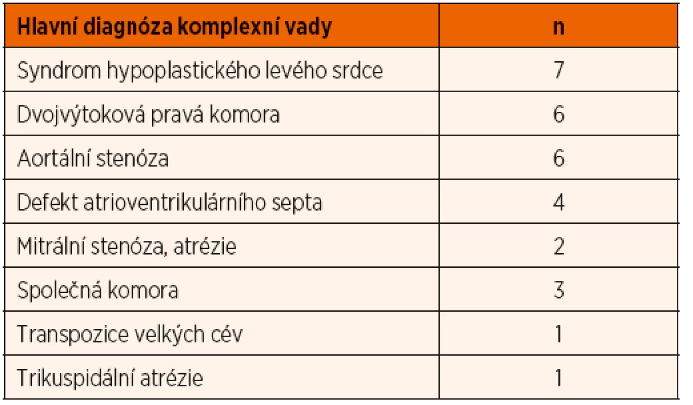 Komplexní vrozené srdeční vady s koarktací aorty (n = 30).