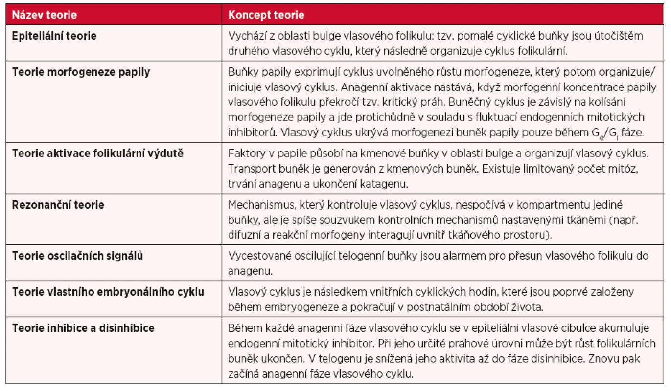 Teorie vlasového cyklu a jejich koncepty (převzato a upraveno z 9)
