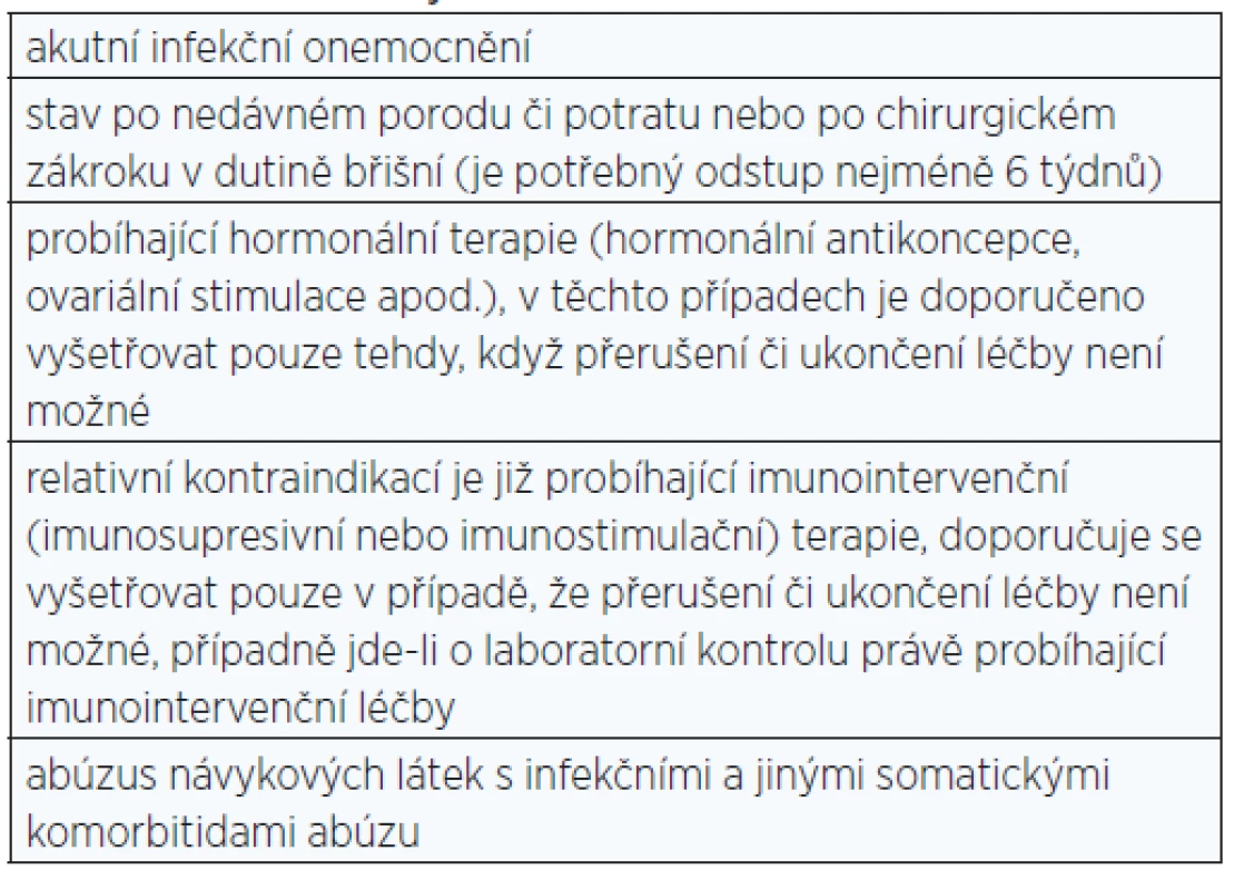 Dočasné kontraindikace reprodukčně imunologických laboratorních vyšetření