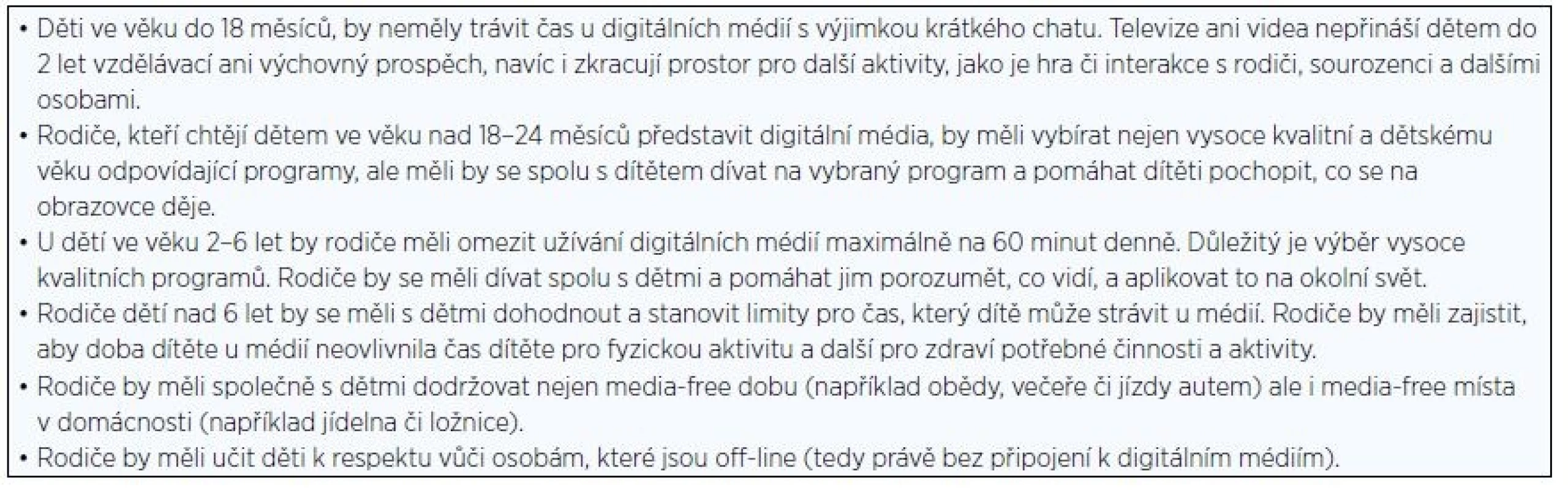 Doporučení Americké společnosti dětských lékařů <i>(zdroj: AAP)</i>