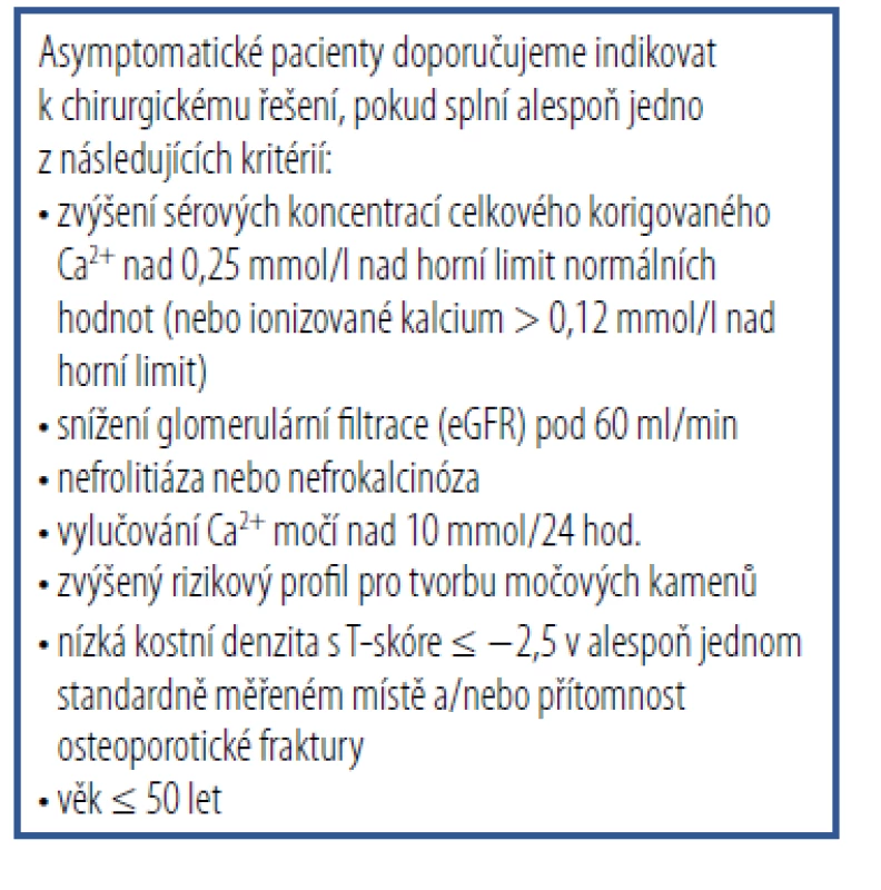 Indikace k chirurgickému řešení
u asymptomatických pacientů