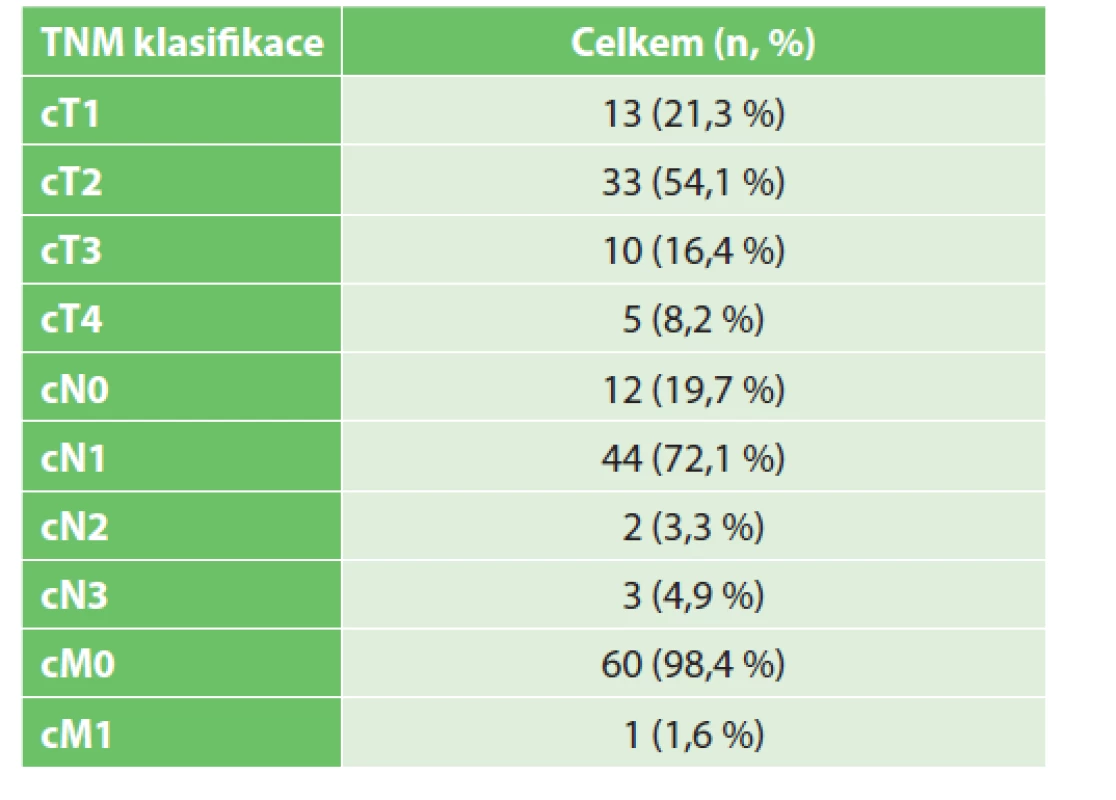 Rozdělení pacientek dle TNM klasifikace před NAC<br>
Tab. 1: Distribution of patients according to TNM classification
before NAC