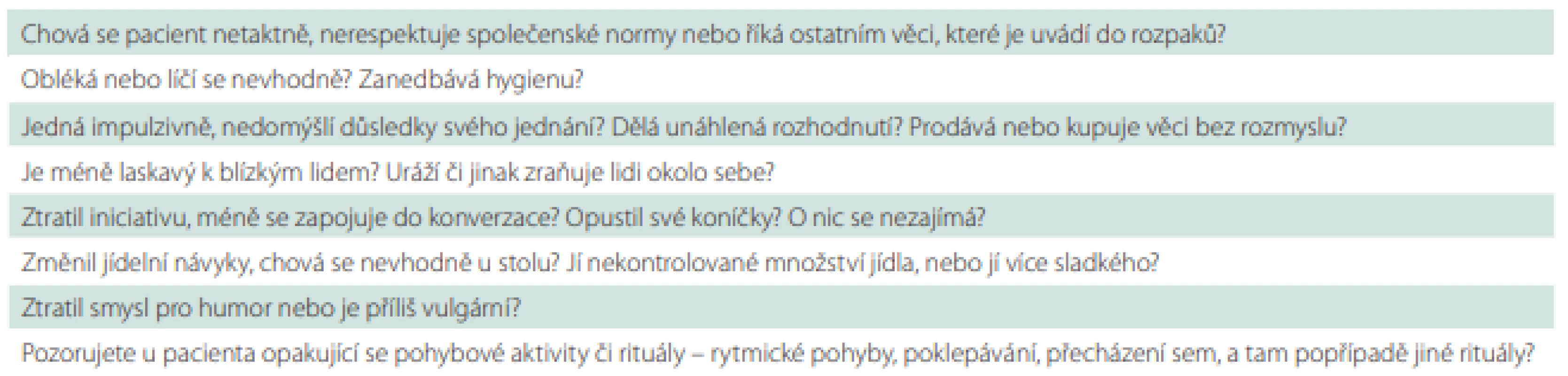 Cílené otázky týkající se nově vzniklých obtíží. 