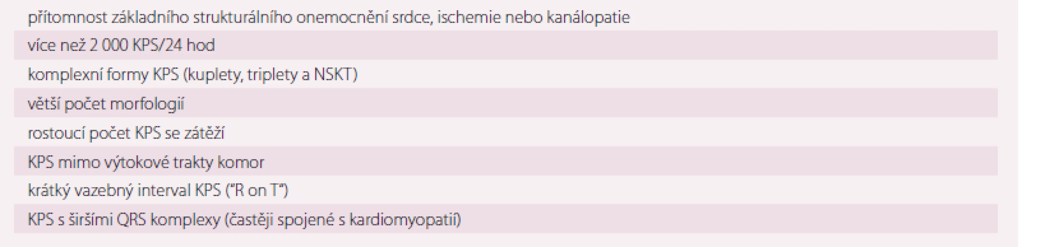 Faktory, které mohou ukazovat na horší prognózu pacientů s KPS.