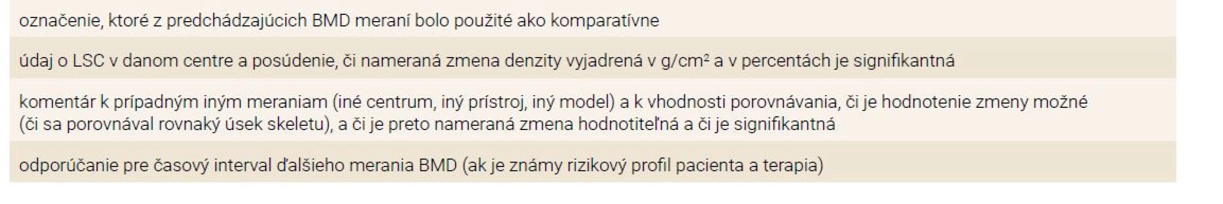 Požiadavky na správu zo zhodnotenia kontrolného denzitometrického vyšetrenia