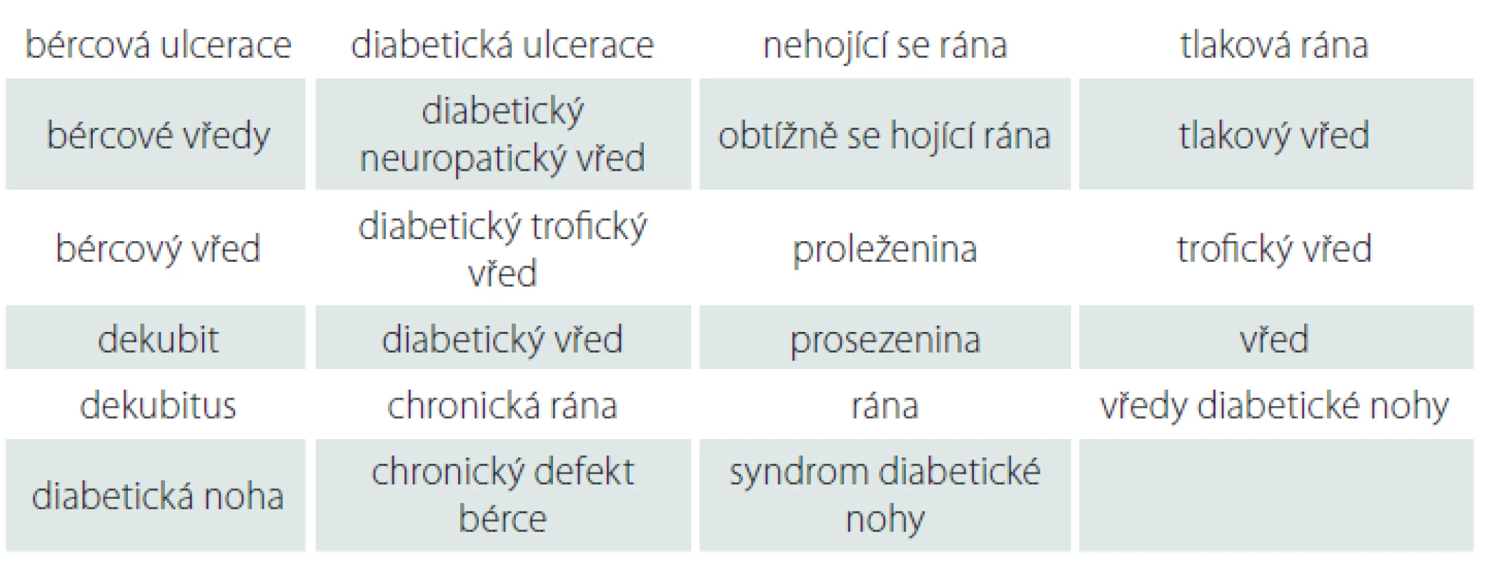 Seznam klíčových pojmů z oblasti dekubitů a nehojících se ran.