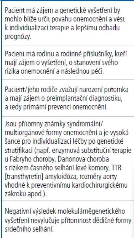 Základní principy a indikace genetického vyšetření u pacientů s kardiomyopatií