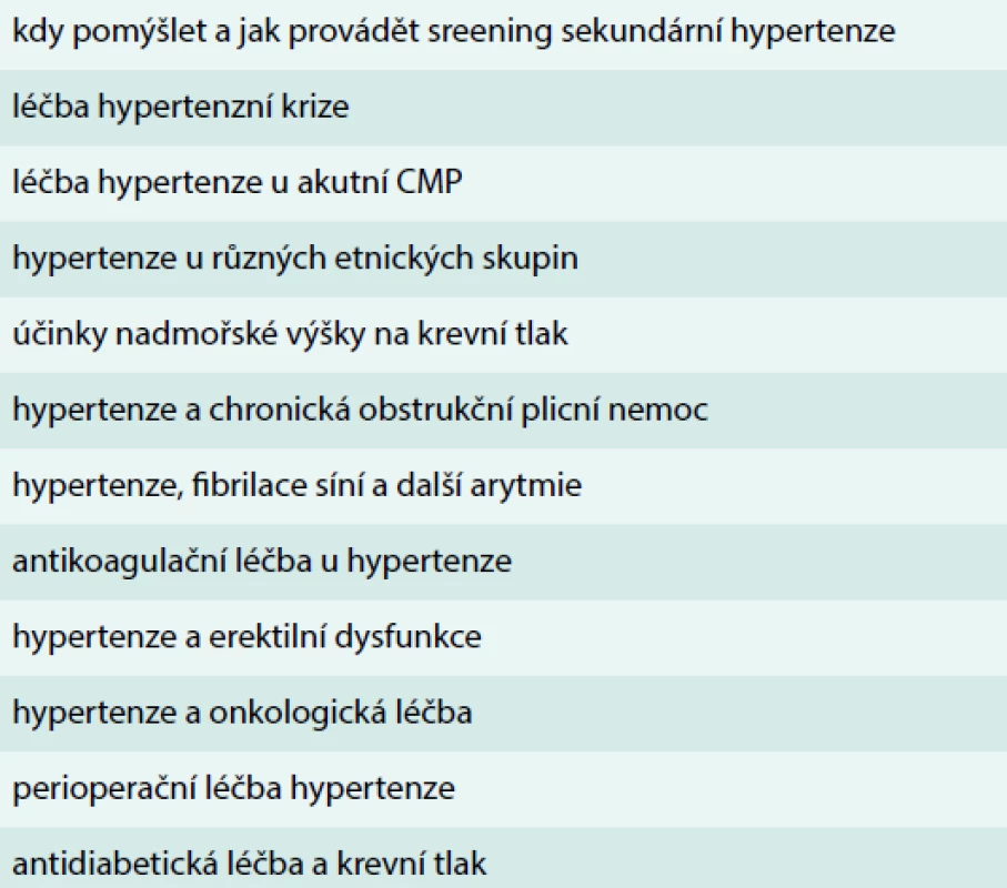 Nově zařazené kapitoly v ESC/ESH guidelines