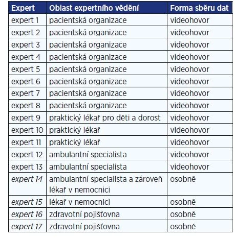 Vzorek expertů v první fázi výzkumu