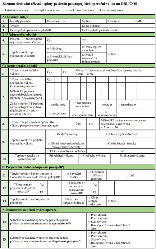 Záznamový arch<br>
Fig. 1: Record sheet