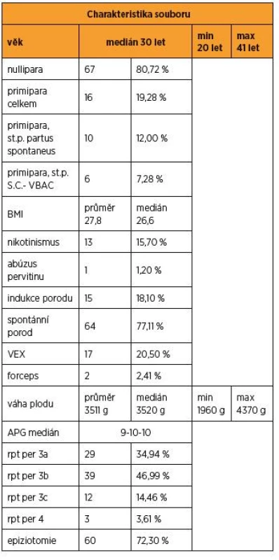 Charakteristika vlastního souboru rodiček v letech