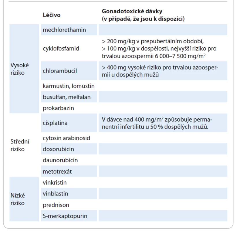 Vliv chemoterapie na mužské gonády [34].