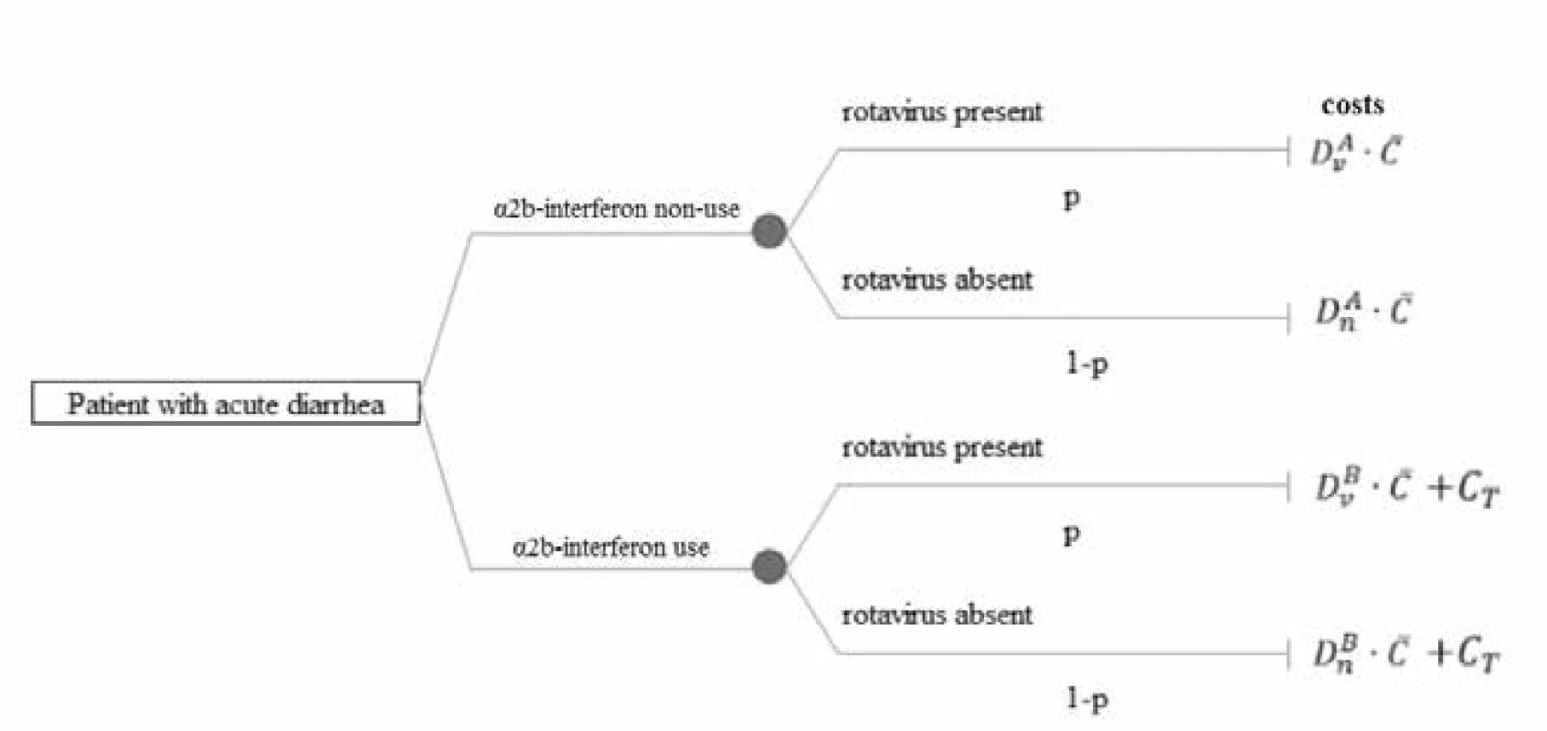  Decision tree of α2b-interferon supplementation in complex pharmacotherapy of newborn and expected costs