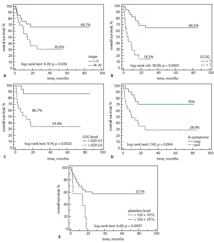 A–E. Poor clinical outcomes.<br>
ECOG – Eastern Cooperative Oncology Group, LDG – lactate dehydrogenase, B-symptoms – fever, night sweats, weight loss