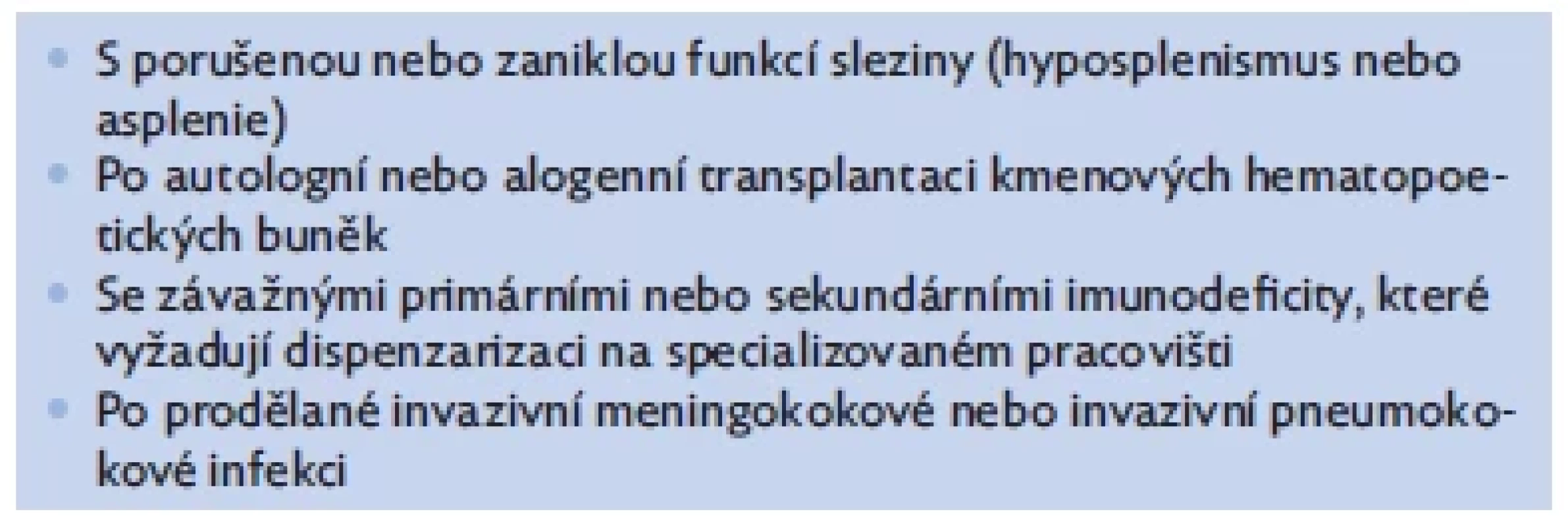 Rizikové skupiny s úhradou očkování proti pneumokokovým
a meningokokovým nákazám (bez ohledu na věk)(2,3)