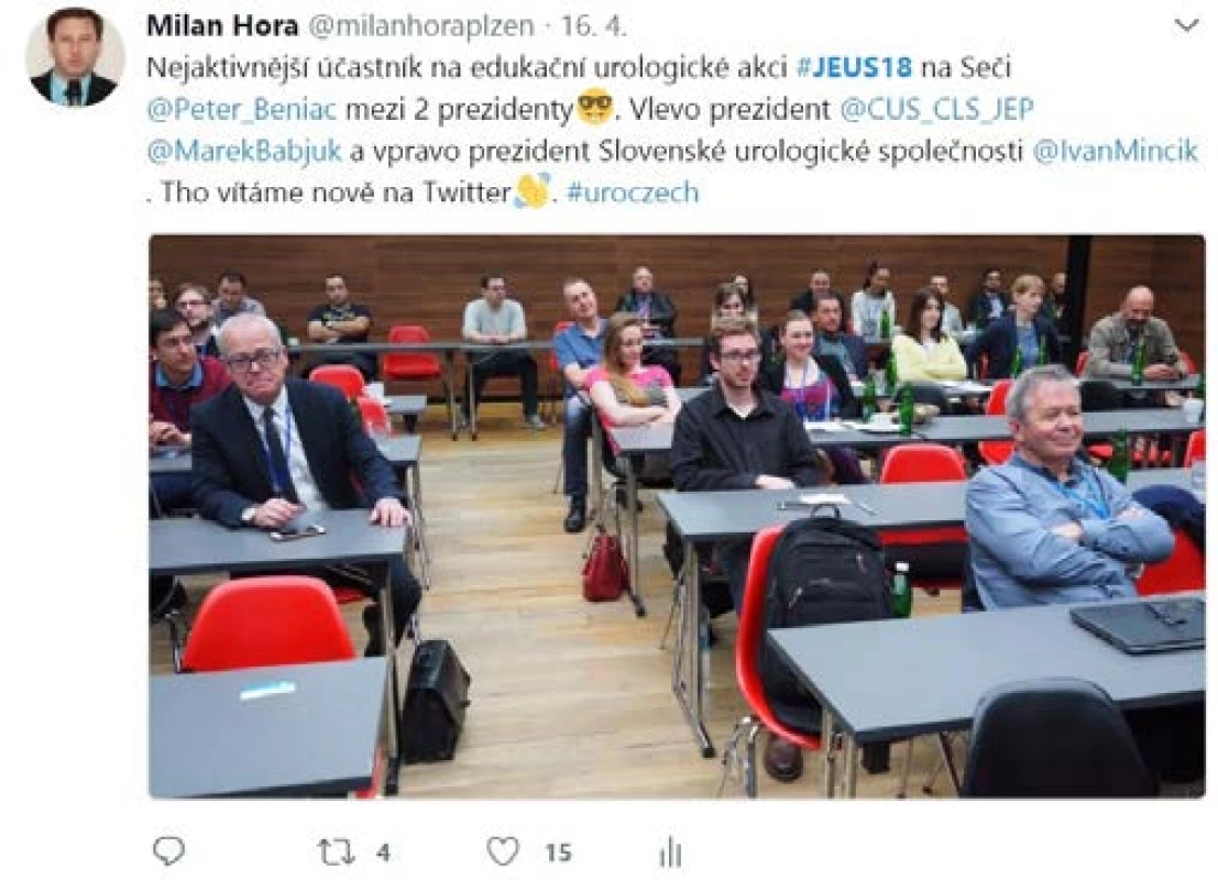 Nejnavštěvovanější Tweet z #JEUS18<br>
Fig. 6. The most popular tweet from #JEUS18