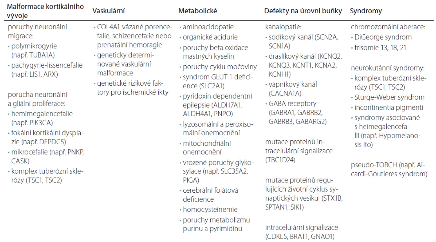 Genetické příčiny neonatálních epilepsií [30].