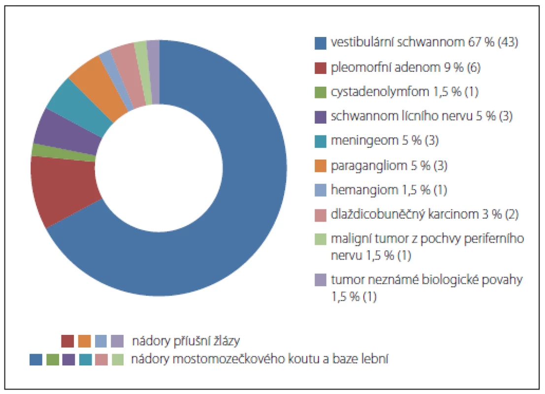 Zastoupení nádorů podle histologie. <br> 
Fig. 1 Frequency of tumors according to histological type.