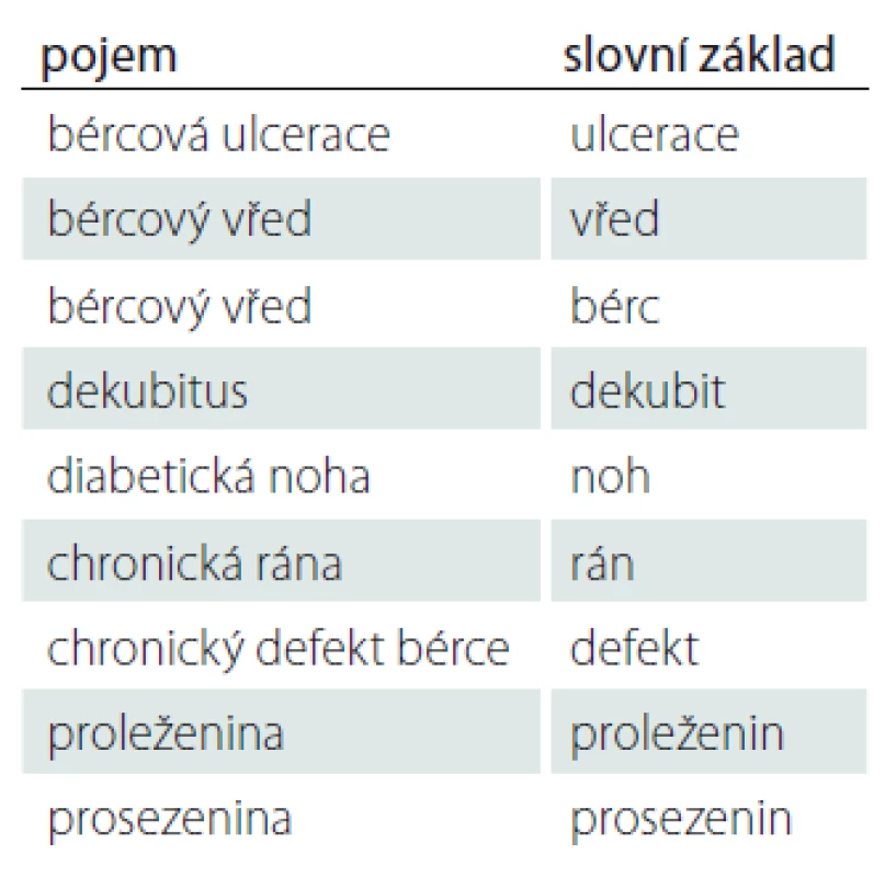 Seznam klíčových pojmů a jejich
slovních základů.