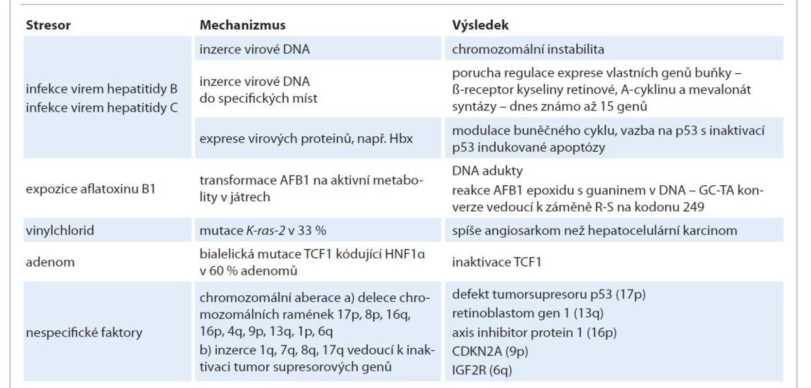 Mechanizmy karcinogeneze u hepatocelulárního karcinomu podle zevní expozice [10].