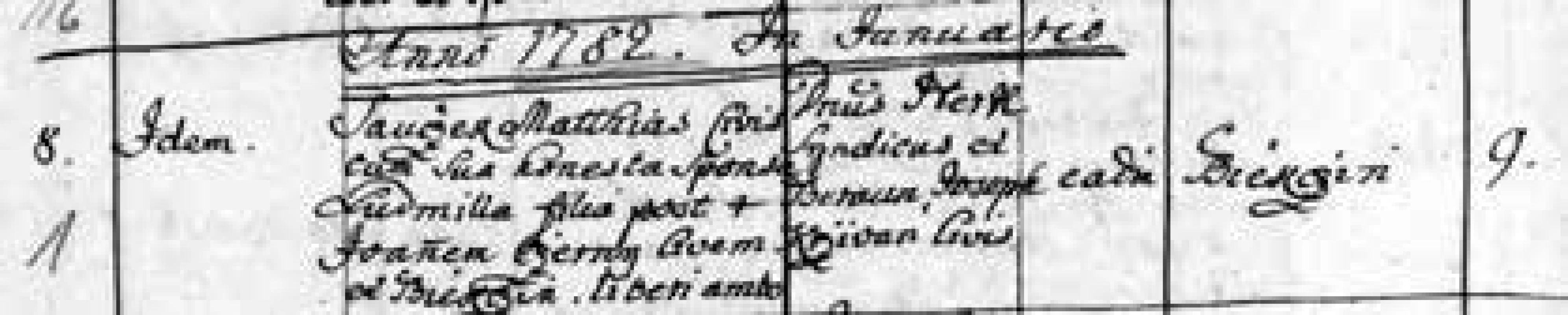 Zápis sňatku M. Součka a L. Černé, rodičů
Josefova tchána (1782)
