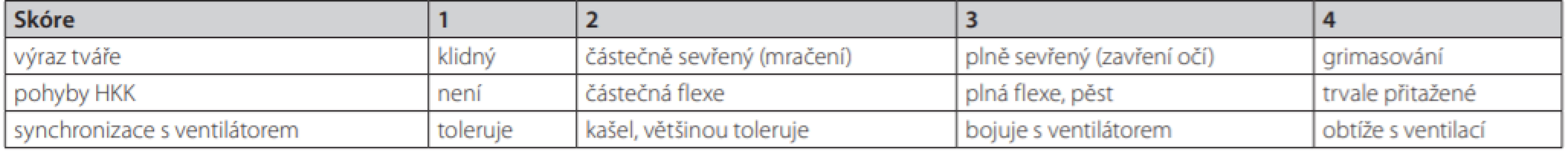 Behavioral Pain Scale (český překlad autorem)