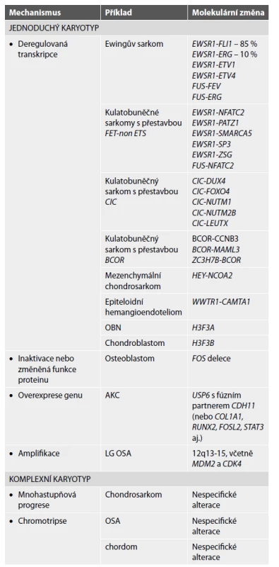 Molekulární subklasifikace kostních tumorů: upraveno dle Lam
SW et al.(4) a Sbaraglia M et al (16).