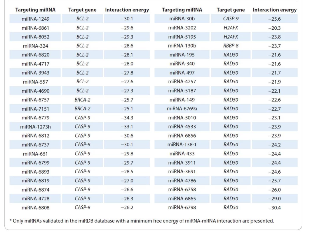 miRNAs identified using the TarPmiR algorithm*.