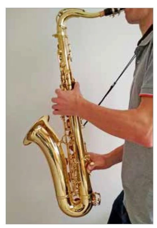Saxofonista – držení nástroje.<br>
Fig. 2. Saxophonist – holding the
instrument.