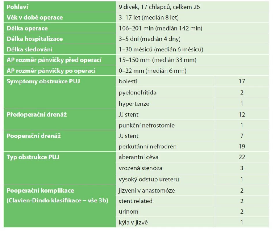 Přehledná tabulka výsledků<br>
Tab. 1: Synoptic table of results