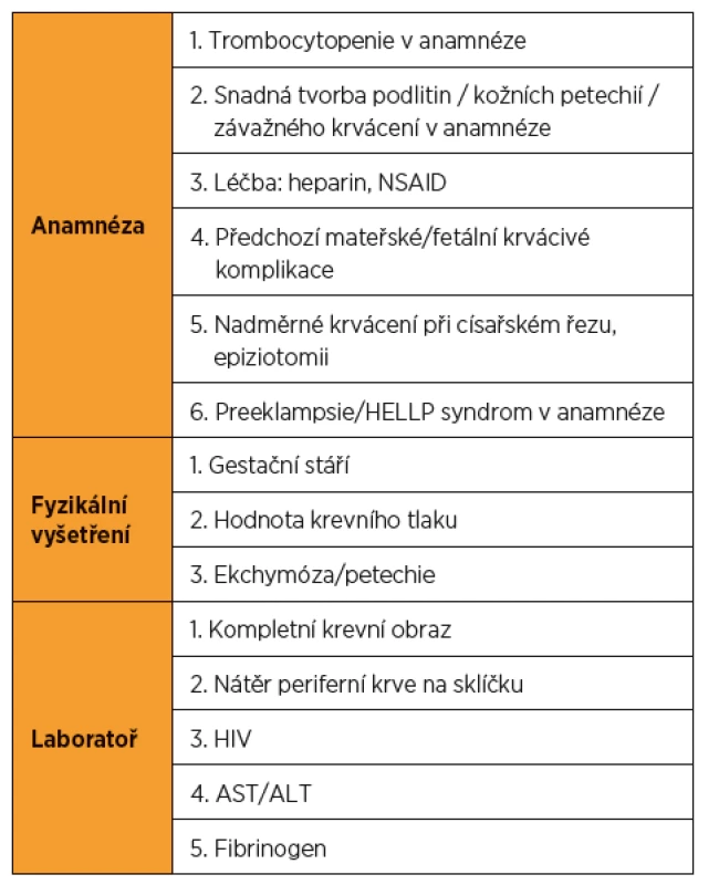 Základní vyšetřovací schéma trombocytopenie
v těhotenství