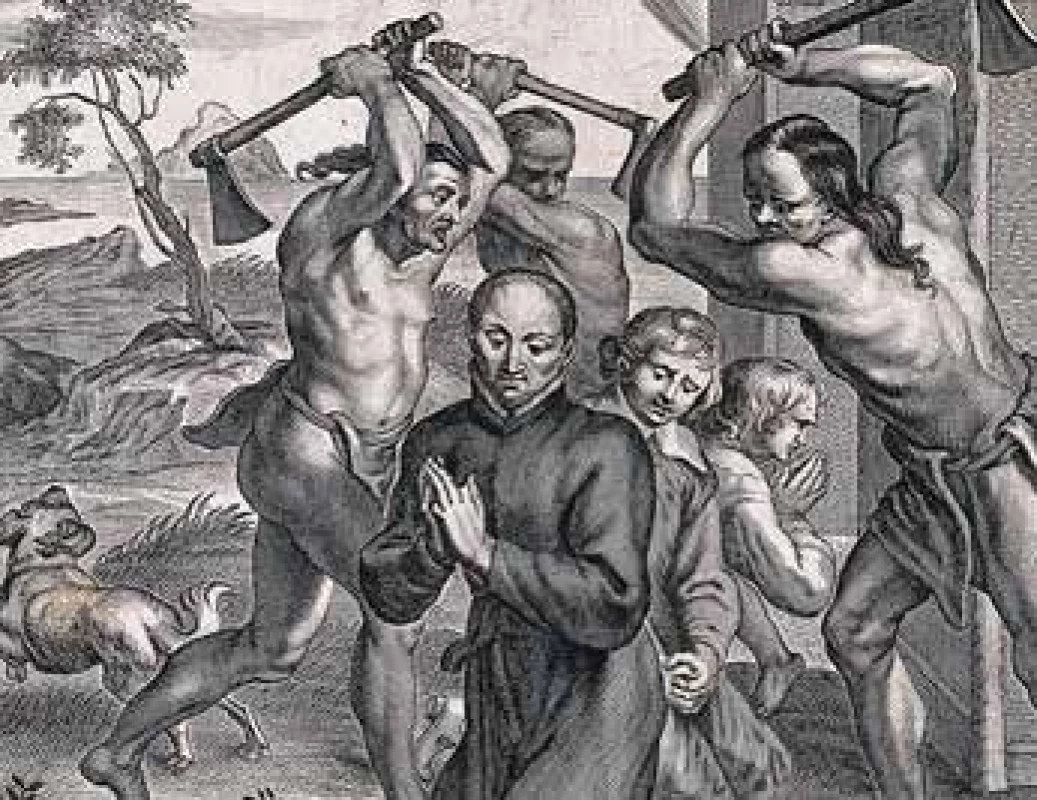 Umučení sv. René Goupila (The Jesuits Prayer Ministry, Singapore, použito se svolením)