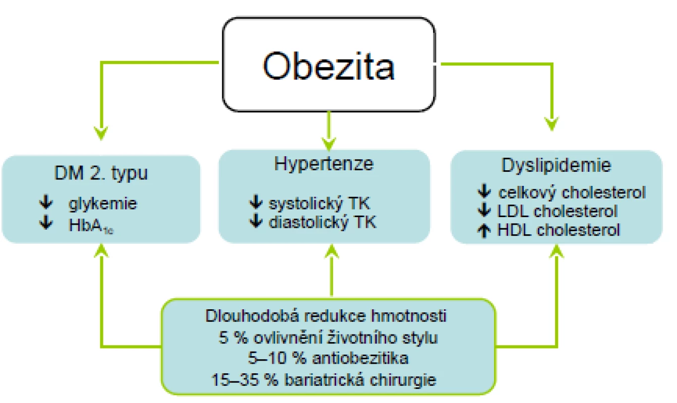 Cíle léčby obezity a předpokládaný pokles hmotnosti při použití jednotlivých léčebných přístupů