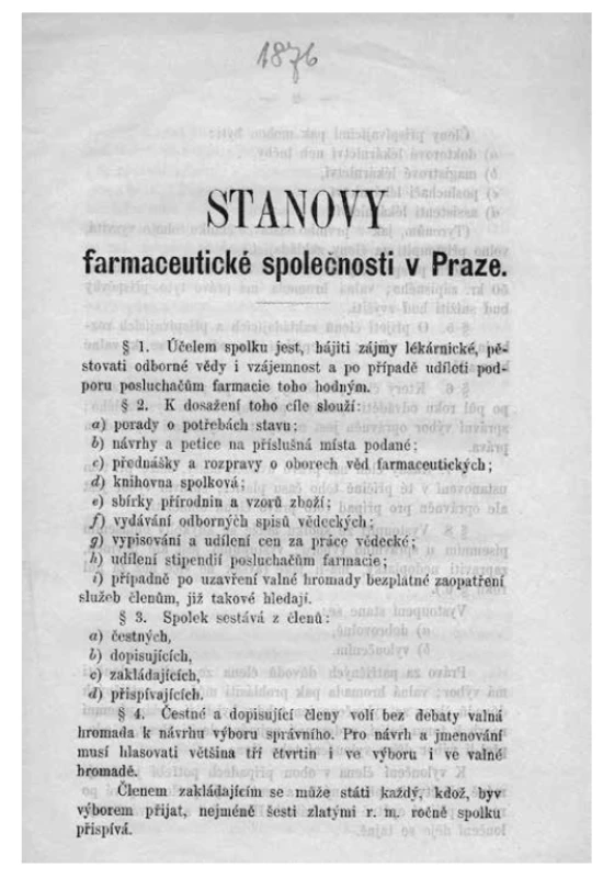 Stanovy farmaceutické společnosti z roku 1876